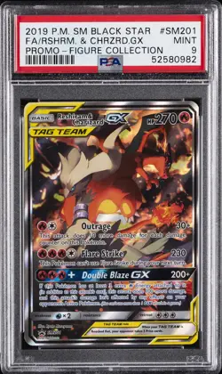 2019 POKEMON SM BLACK STAR PROMO #SM201 FULL ART/RESHIRAM & CHARIZARD GX PSA 9 - Image 1