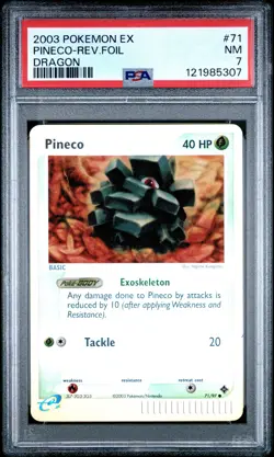 2003 POKEMON EX DRAGON #71 PINECO-REVERSE FOIL PSA 7 - Image 1