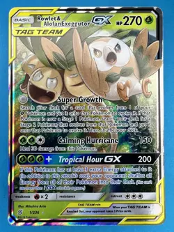 Rowlet & Alolan Exeggutor GX ULTRA RARE Tag Team 1/236 Pokemon Holo Foil - Image 1