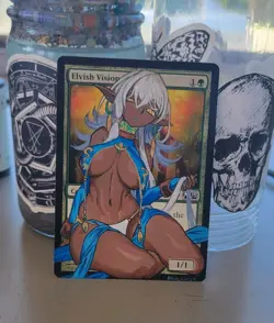 MTG Hand Painted Alter Cute Anime Girl - Elvish Visionary - Blossom Alters - Image 1