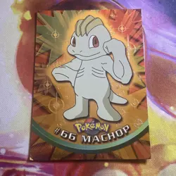 1999 Topps Pokemon TV Animation Series 1 Black LOGO HOLO Foil #66 Machop Mp - Image 1