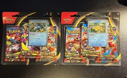 2 Pokemon TCG ME01 Mega Evolution 3 Pack Booster Blister Bundles Sealed New x 2 - Image 1