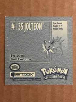 Pokemon 1999 Artbox Series 1 Stickers Jolteon 135. - Image 2