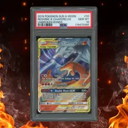 Pokemon Unbroken Bonds RESHIRAM & CHARIZARD GX 20/214 PSA 10 - Image 1