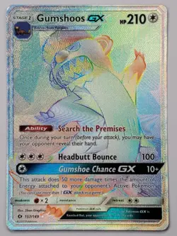 Gumshoos GX 157/149 Rainbow Holo Rare SM Base Set LP English Pokemon Card - Image 1