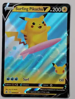 Surfing Pikachu V 008/025 Holo Ultra Rare Celebrations NM English Pokemon Card - Image 1