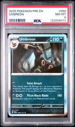 2025 Pokemon Prismatic Evolutions #059 Umbreon PSA 8 - Image 1