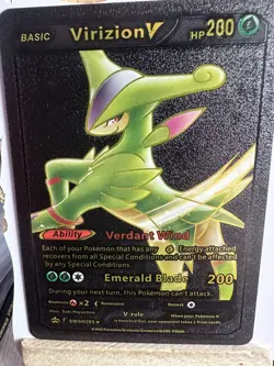 Virizion Custom Pokemon Black Foil V 💥Fan Art 🔥Hp200 Card - Image 1