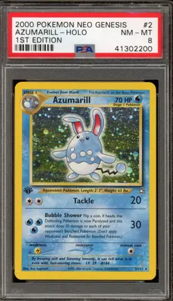 Pokemon Azumarill Neo Genesis 1st Edition Holo Rare #2 PSA 8 - Image 1