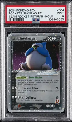 2004 POKEMON EX TEAM ROCKET RETURNS #104 ROCKET'S SNORLAX EX-HOLO PSA 9 - Image 1