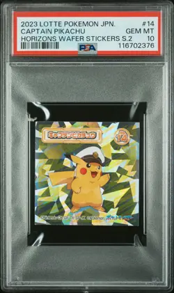 2023 LOTTE POKEMON JPN HORIZONS WAFER STICKERS SER 2 #14 CAPTAIN PIKACHU PSA 10 - Image 1