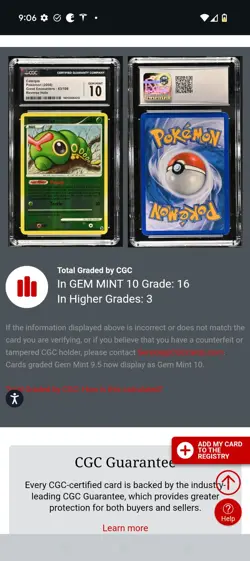 (POP 16) CGC 10 GEM MINT Pokemon Great Encounters Reverse Holo Caterpie 63/106 - Image 4