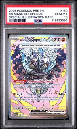 2025 POKEMON PRE EN-PRISMATIC EVOLUTIONS #160 CORNERSTONE MASK OGERPON EX PSA 10 - Image 1