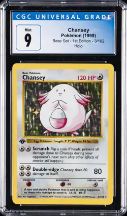 1999 POKEMON BASE SET 1ST EDITION SHADOWLESS HOLO #3 CHANSEY CGC 9 - Image 1