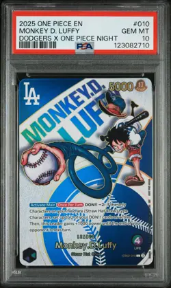 PSA 10 GEM MINT One Piece Los Angeles Dodgers Monkey D. Luffy Promo Card English - Image 1