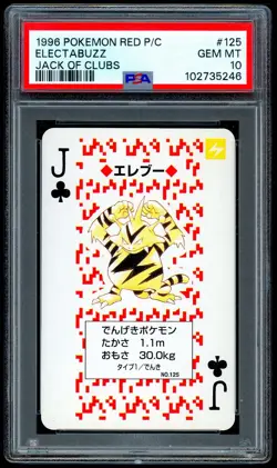 Pokemon ELECTABUZZ Japanese RED Jack of Clubs POKER Card #125 - PSA 10 GEM MINT - Image 1
