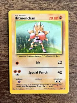 Hitmonchan Holo Rare #7/102 Base Set Vintage WOTC Pokemon Card - Image 1