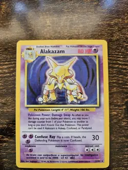 Pokemon TCG Alakazam Base Set Holo Card 1/102 Holo Rare, LP-MP Condition - Image 1