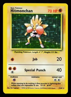Hitmonchan 7/102 Holo Rare OFF CENTER Error Base Set Pokemon Card - Image 1