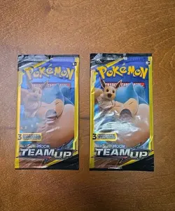 Pokemon Sun&Moon Team Up Booster Packs x2 (3 Card Mini Pack)Eevee/Snorlax GB011 - Image 1