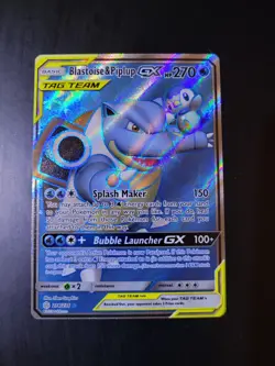 Pokemon TCG Blastoise & Piplup GX 214/236 Cosmic Eclipse Full Art TAG TEAM NM - Image 1