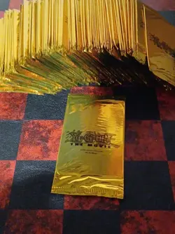 100 factory-sealed Yu-Gi-Oh! The Movie gold promo packs from 2004. - Image 1
