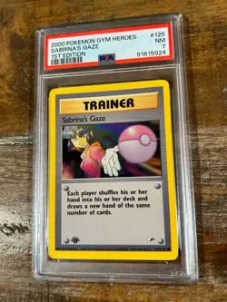 Pokemon 2000 Gym Heroes 1ST Edition Trainer SABRINA'S GAZE #125 PSA 7 RARE - Image 1