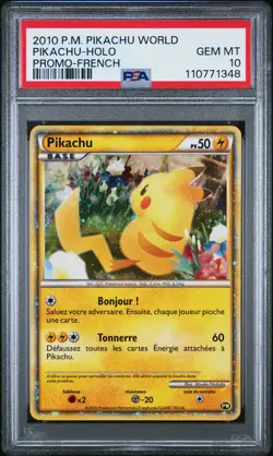 2010 POKEMON PIKACHU WORLD PROMO FRENCH PIKACHU-HOLO PSA 10 - Image 1
