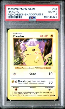 1999 Pokemon TCG Pikachu RED CHEEKS Shadowless Base Set #58/102 - PSA 6 - Image 1