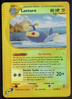 Lanturn 21/147 Reverse Holo Rare Aquapolis Pokemon TCG Lightly Played - Image 1
