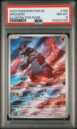 Pokemon Groudon 2023 Pokemon Illustration Rare English Paradox Rift #199 PSA 8 - Image 1