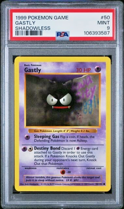 #50 GASTLY Shadowless - 1999 Pokemon Game Base Set WOTC - Fresh Grade PSA 9 - Image 1