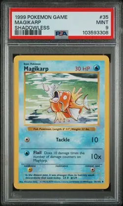 1999 POKEMON BASE SET SHADOWLESS #35 MAGIKARP PSA 9 Mint Free Shipping - Image 1