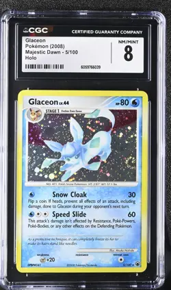 CGC 8 Glaceon 5/100 *SWIRL* Holo Majestic Dawn Pokemon Card 2008 - Image 1