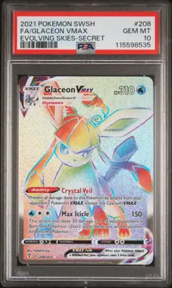 2021 Pokemon Sword & Shield Evolving Skies Glaceon VMAX Fa Secret PSA 10 #208 - Image 1
