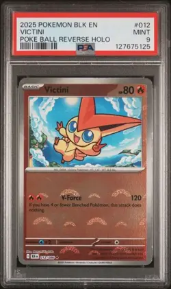 2025 POKEMON BLK EN-BLACK BOLT #012 VICTINI POKE BALL REVERSE HOLO PSA 9 - Image 1