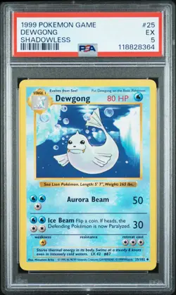 1999 POKEMON GAME SHADOWLESS #25 DEWGONG PSA 5 - Image 1