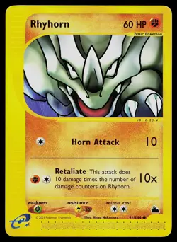 Pokemon Card - Rhyhorn Skyridge 91/144 Common - Image 1