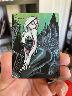 Magic MTG Altered Painted Swamp Spider Gwen Anime Girl by white_alters - Image 4