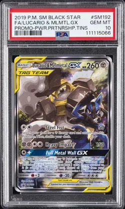 2019 POKEMON SM BLACK STAR PROMO #SM192 FULL ART/LUCARIO & MELMETAL GX PSA 10 - Image 1