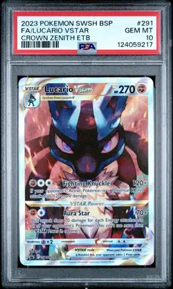 Pokemon Lucario VSTAR Crown Zenith ETB Full Art Promo SWSH291 PSA 10 Gem Mint - Image 1