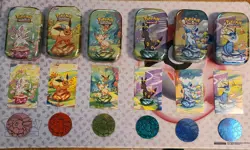 Pokemon Prismatic Evolutions Mini Tins Complete Set (Empty+coins+card art ONLY) - Image 1