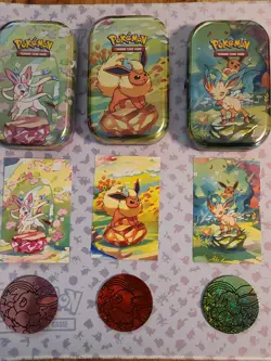 Pokemon Prismatic Evolutions Mini Tins Complete Set (Empty+coins+card art ONLY) - Image 3