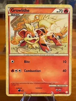 2010 Pokemon HeartGold & SoulSilver Growlithe 65/123 Common Basic MP - Image 1