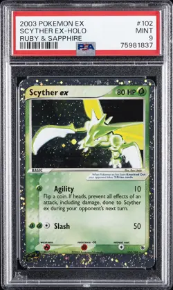 2003 POKEMON EX RUBY & SAPPHIRE #102 SCYTHER EX-HOLO PSA 9 - Image 1
