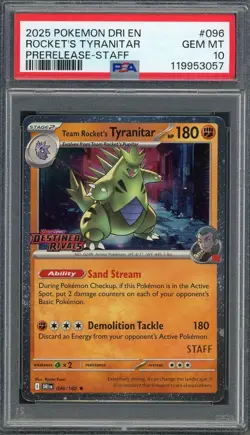 PSA 10 Team Rocket's Tyranitar (STAFF Promo) Destined Rivals 96/182 Pokemon B11 - Image 1