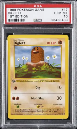 1999 POKEMON BASE SET 1ST EDITION #47 DIGLETT PSA 10 - Image 1