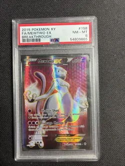 2015 Pokemon XY Mewtwo EX Breakthrough 158/162 Full Art PSA 8 - Image 1