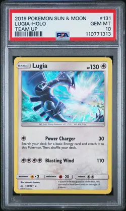 2019 POKEMON SUN & MOON TEAM UP #131 LUGIA-HOLO PSA 10 - Image 1