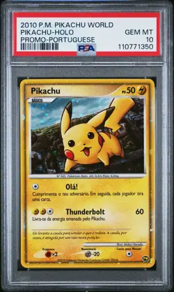 2010 POKEMON PIKACHU WORLD PROMO PORTUGUESE PIKACHU-HOLO PSA 10 - Image 1